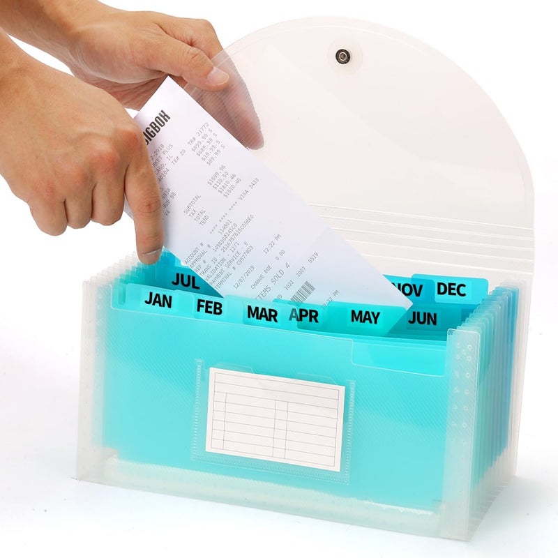 H4D Check Size 13 Pocket Expanding File Folder, Accordion File Organizer Wallet Case for Coupon Receipt Storage, 10 x 5.5 inches, Teal - Image 1